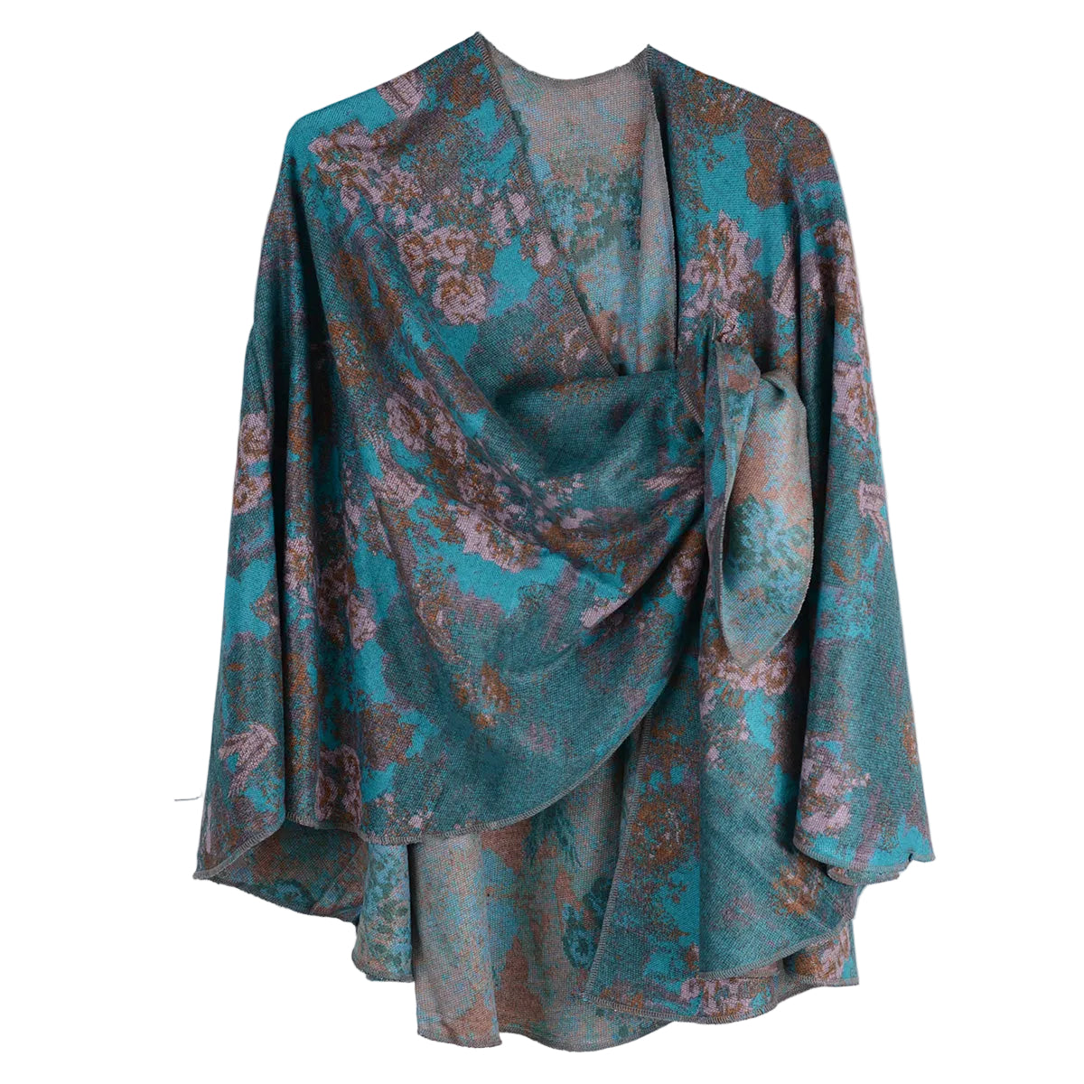 Rapti 100% Cashmere Reversible Loop Shawl (#87) ( Abstract Floral) (Turquoise)