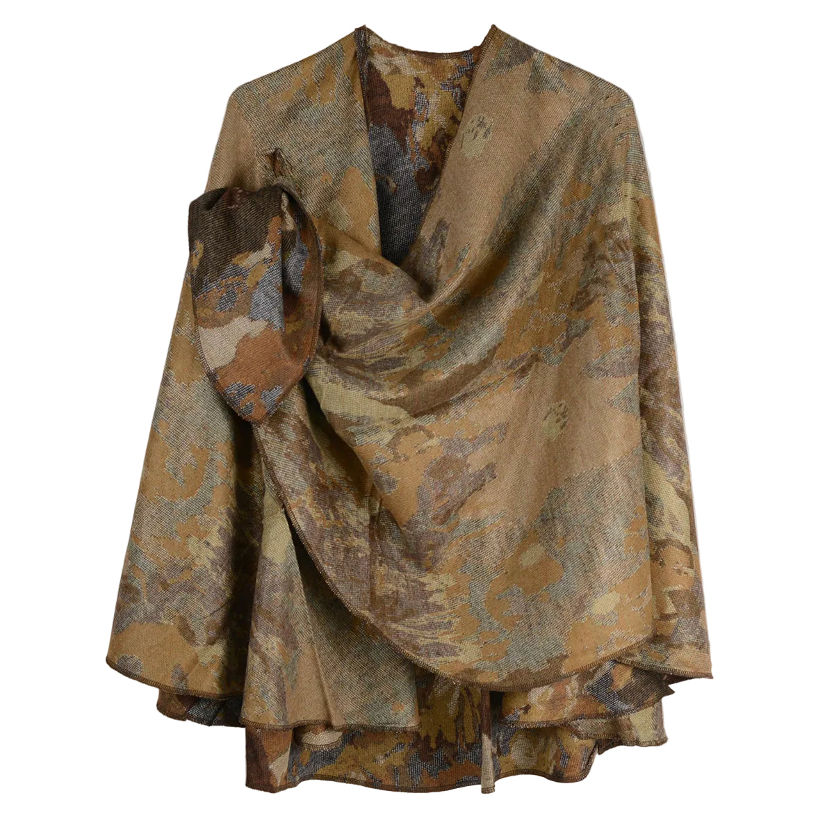 Rapti 100% Cashmere Reversible Loop Shawl (#88) ( Abstract Floral) (khaki Black )