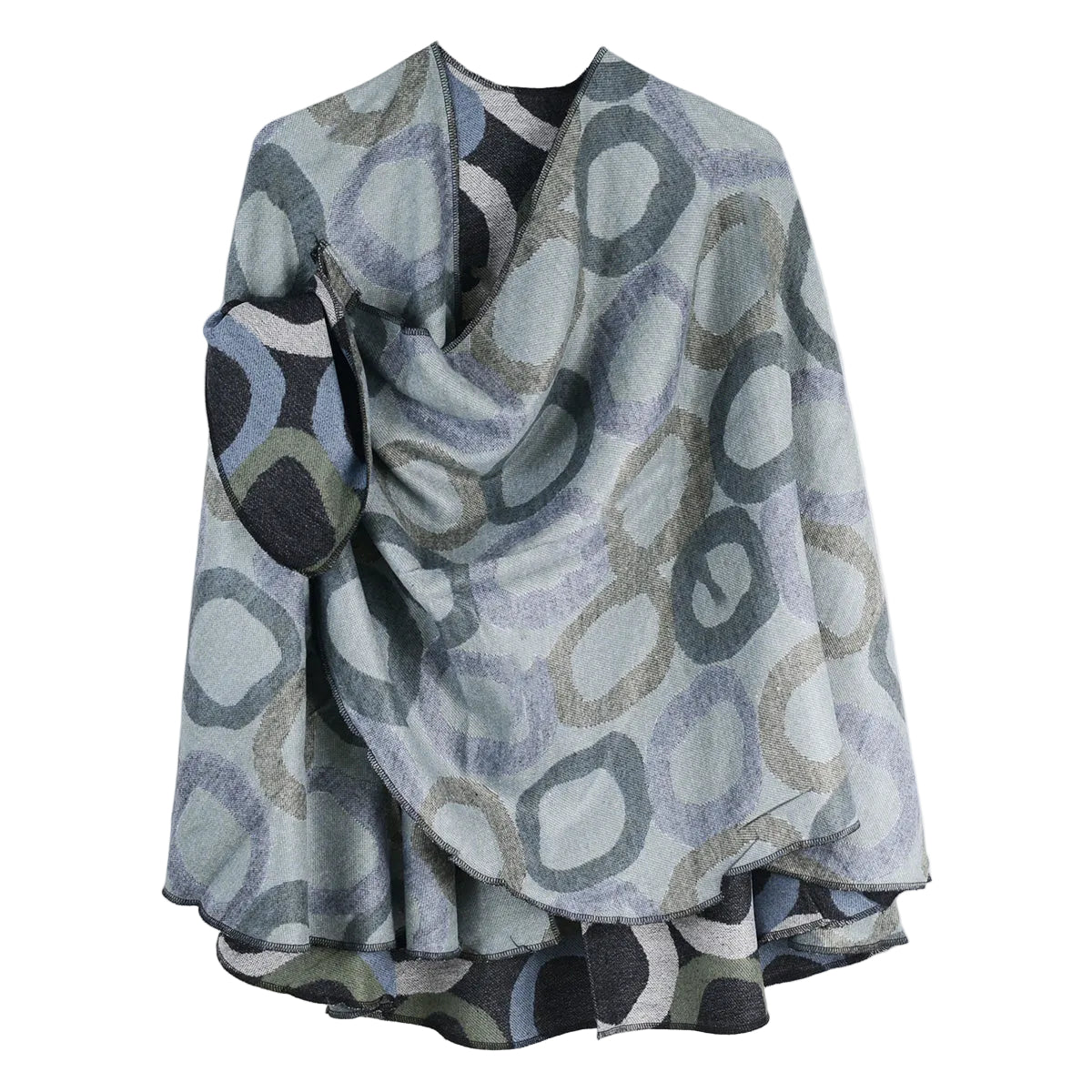 Rapti 100% Cashmere Reversible Loop Shawl (#89) ( Abstract Circles)(Black Olive Grey)