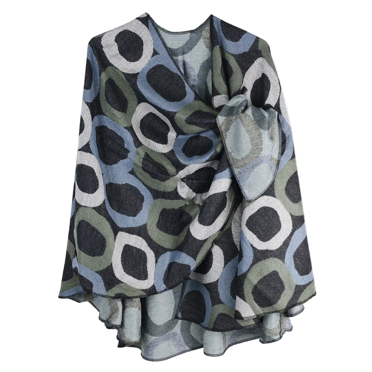 Rapti 100% Cashmere Reversible Loop Shawl (#89) ( Abstract Circles)(Black Olive Grey)