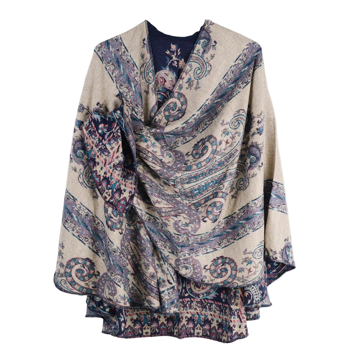 Rapti 100% Cashmere Reversible Loop Shawl (#90)(Navy Paisley)