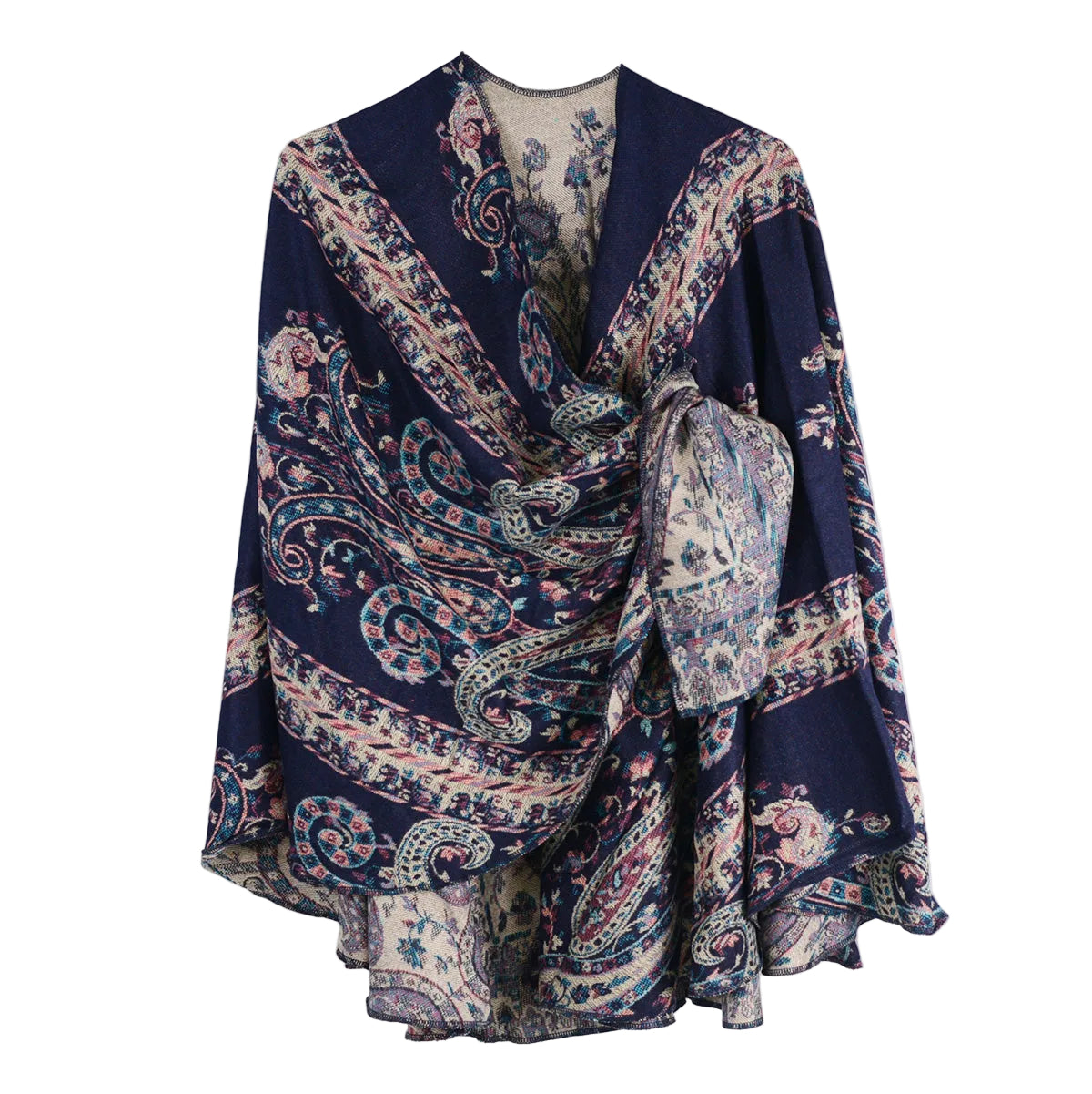 Rapti 100% Cashmere Reversible Loop Shawl (#90)(Navy Paisley)