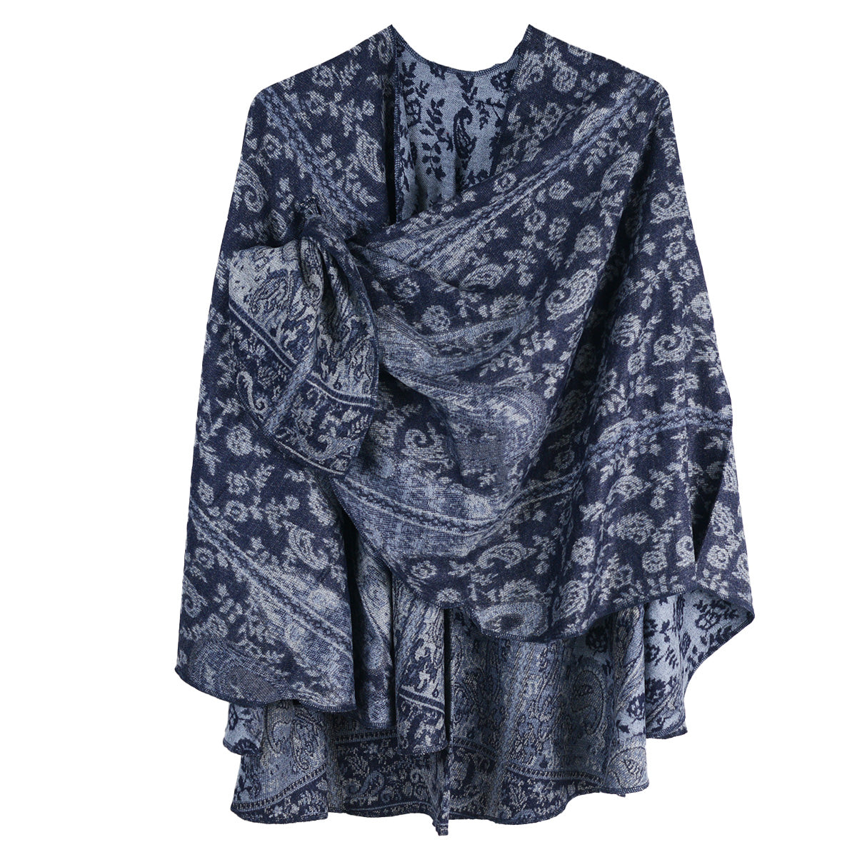 Rapti 100% Cashmere Reversible Loop Shawl (#93) ( Paisley Print Denim )