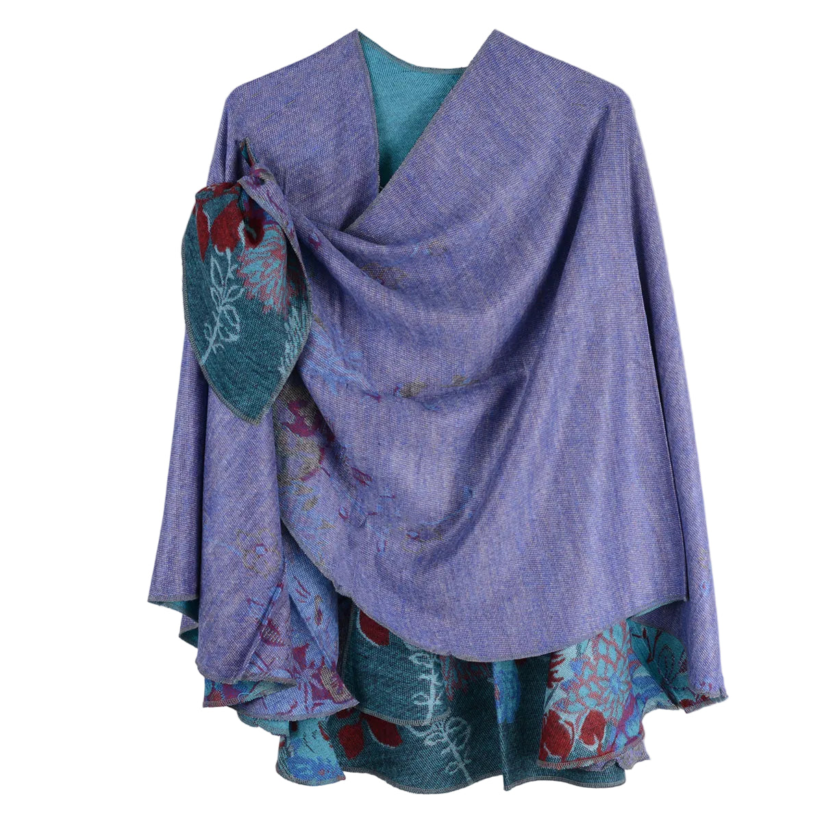Rapti 100% Cashmere Reversible Loop Shawl (#97) ( Floral Medley) (Turquoise)