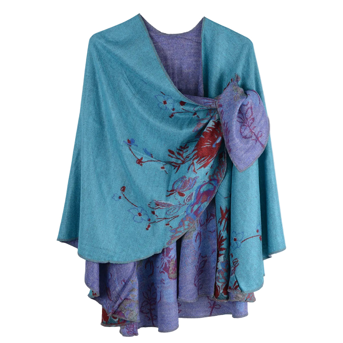 Rapti 100% Cashmere Reversible Loop Shawl (#97) ( Floral Medley) (Turquoise)