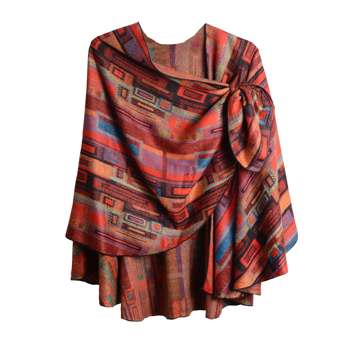 Rapti 100% Cashmere Rectangle Print Reversible Loop Shawl (#3) RED/ORNG