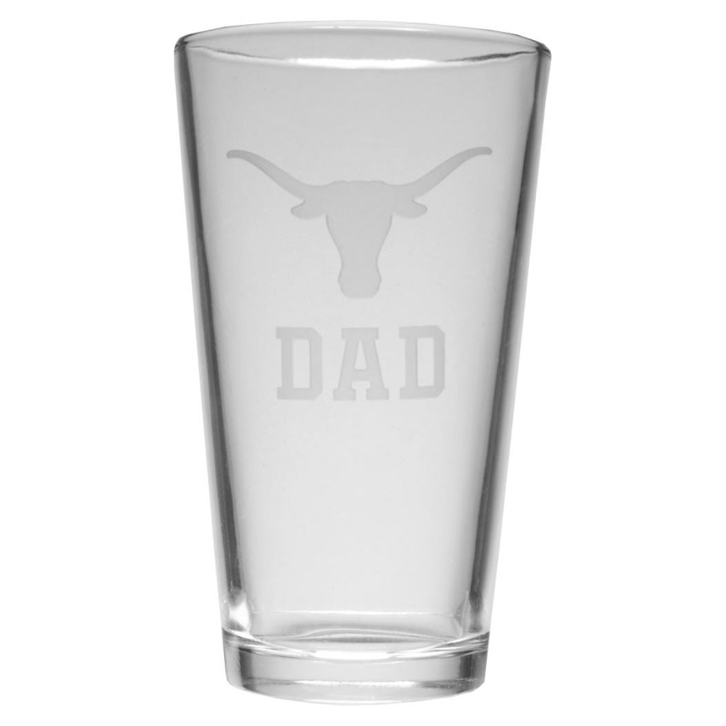 Texas Longhorn Logo Etched Dad Crystal Pub Glass (X0BC2-DAD)