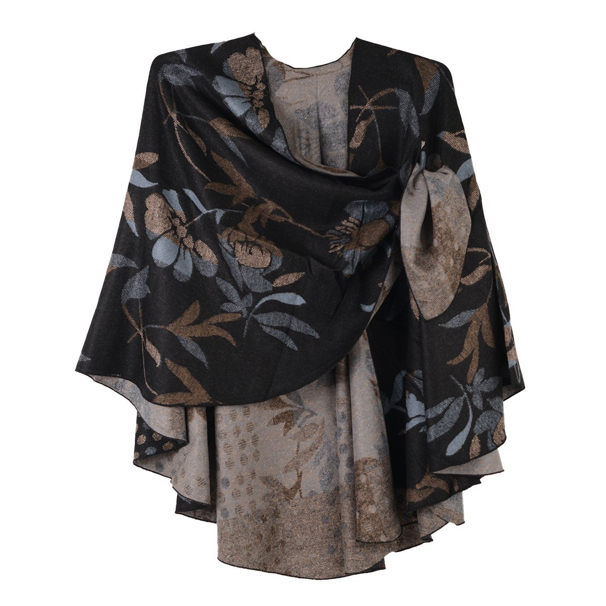 Rapti 100% Cashmere Reverse Loop Shawl #14 (BLK/BLU/TAN)