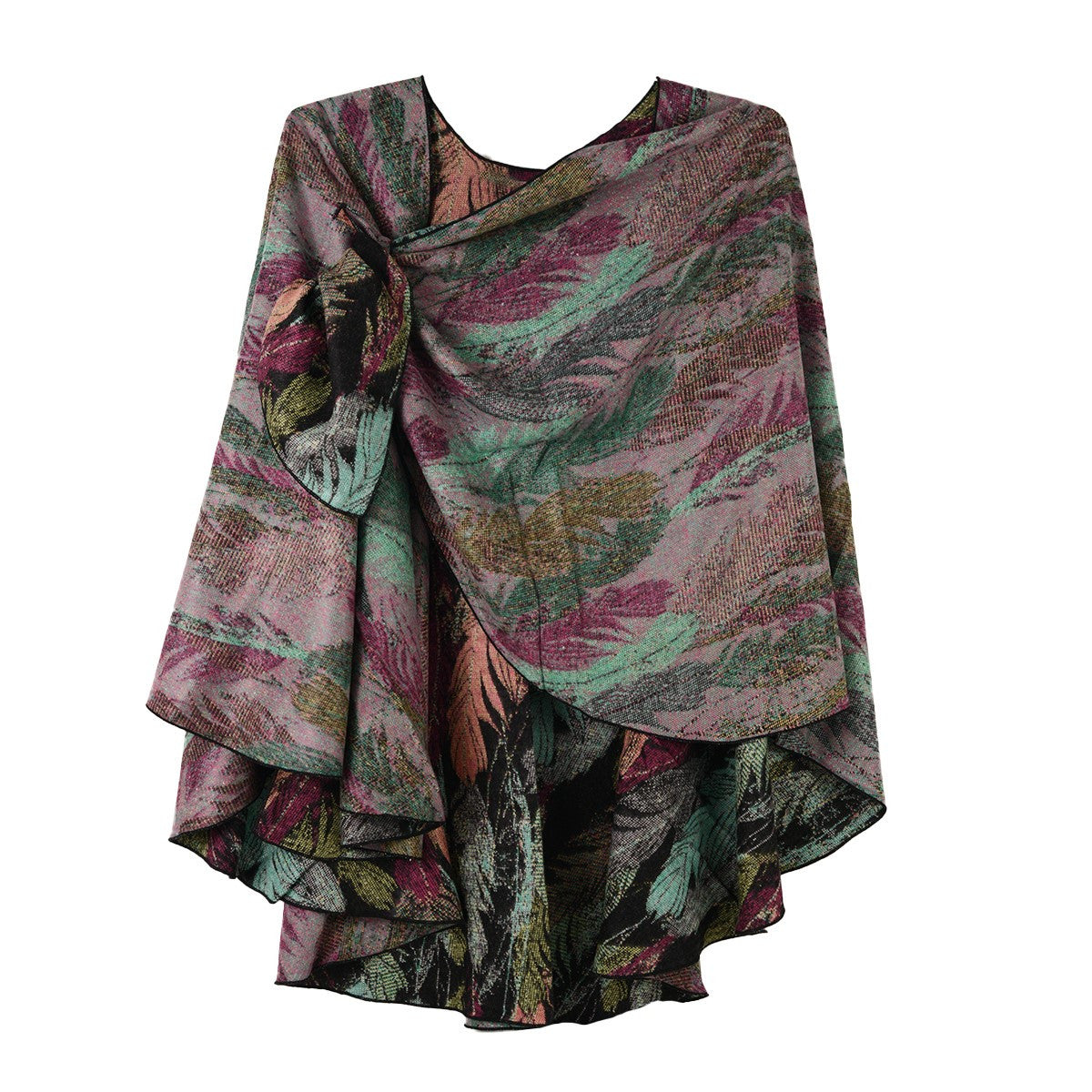 Rapti 100% Cashmere Reverse Loop Shawl (#26) BLK/TEAL/COR