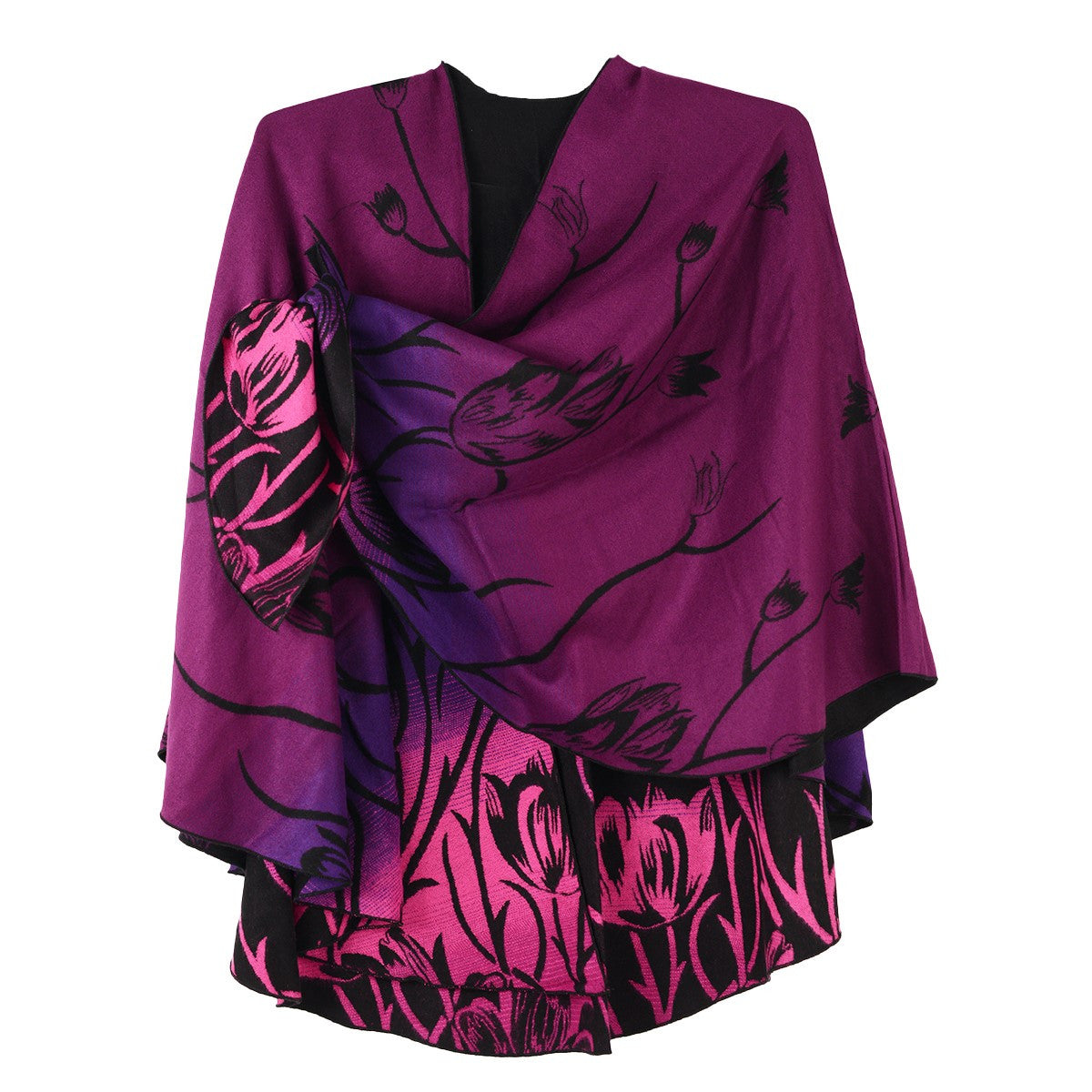 Rapti 100% Cashmere Reverse Loop Shawl #40(BLK/OMBREMAGENTA)