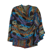 Rapti 100% Cashmere Floral/Stripe Reverse Loop Shawl (#52) BLU/PURP/ORNG/OLV