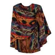 Rapti 100% Cashmere Floral/Stripe Reverse Loop Shawl (#53) ORNG/RED/PURP/GRN