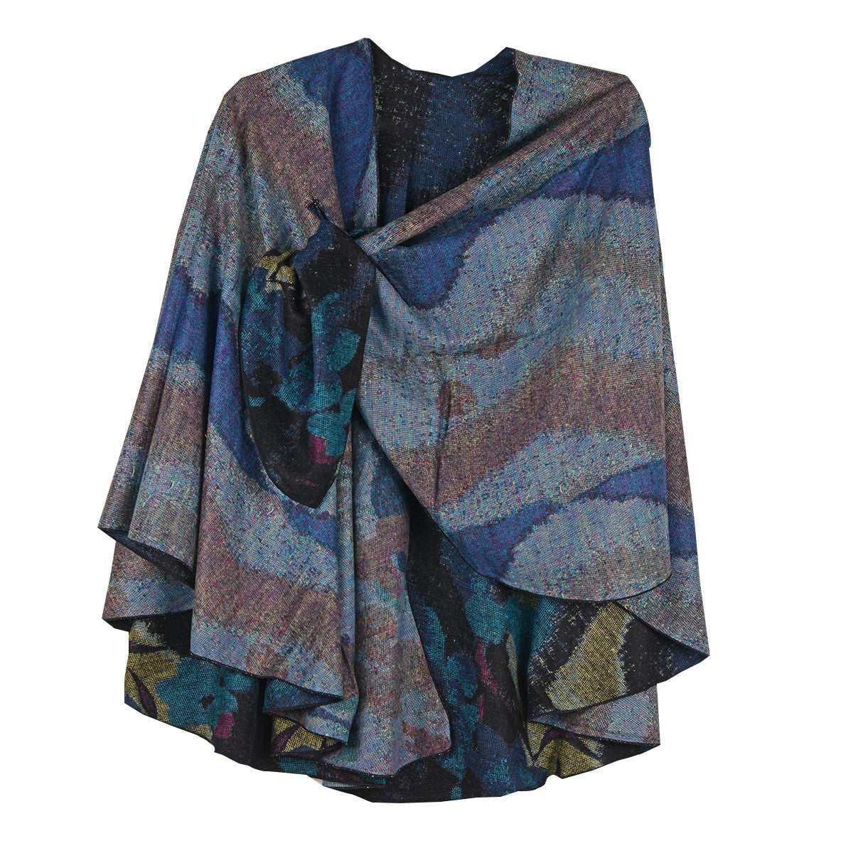 Rapti 100% Cashmere Reverse Loop Shawl #55 (BLU/BLK/OLV)