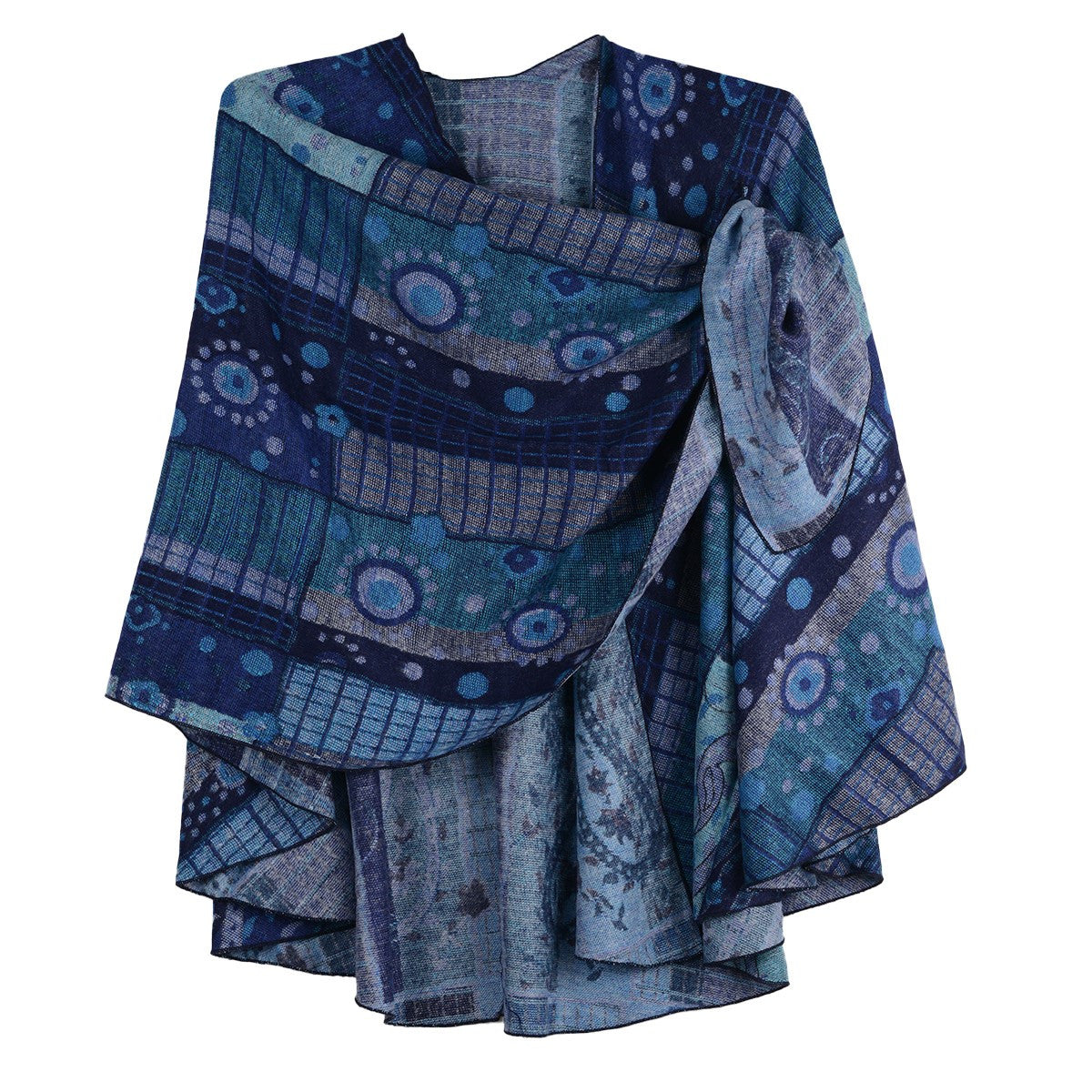 Rapti 100% Cashmere Reversible Print Loop Shawl (#57) (Blue)