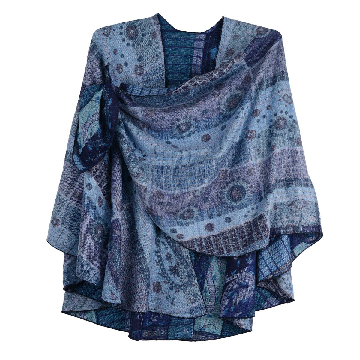 Rapti 100% Cashmere Reversible Print Loop Shawl (#57) (Blue)