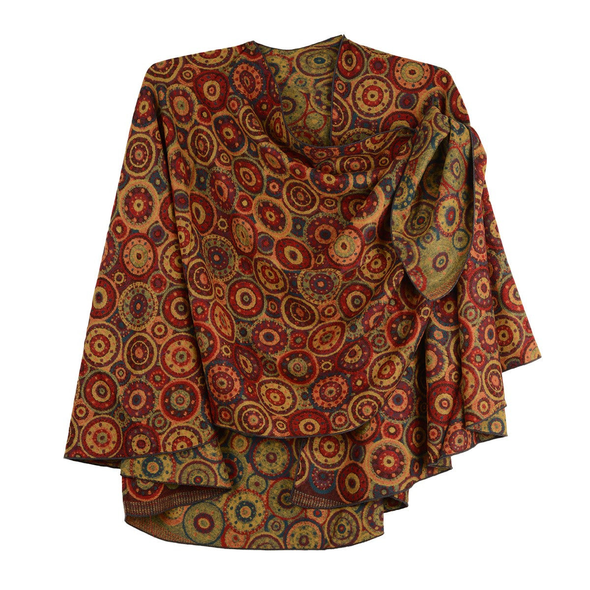 Rapti 100% Cashmere Fancy Circles Reversible Loop Shawl (#58) (ORNG/RED/OLIVE