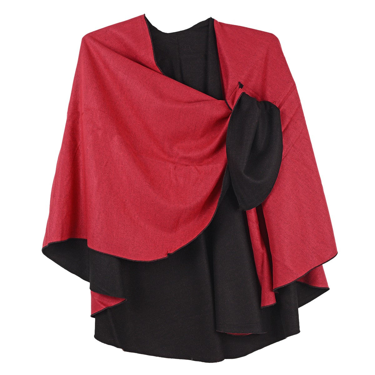 Rapti 100% Cashmere Solid Reversible Loop Shawl (RED/BLK)