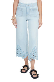 Renuar Embroidered Eyelet Woven Pant (R11043D E2141)(Bleached Blue Wash)