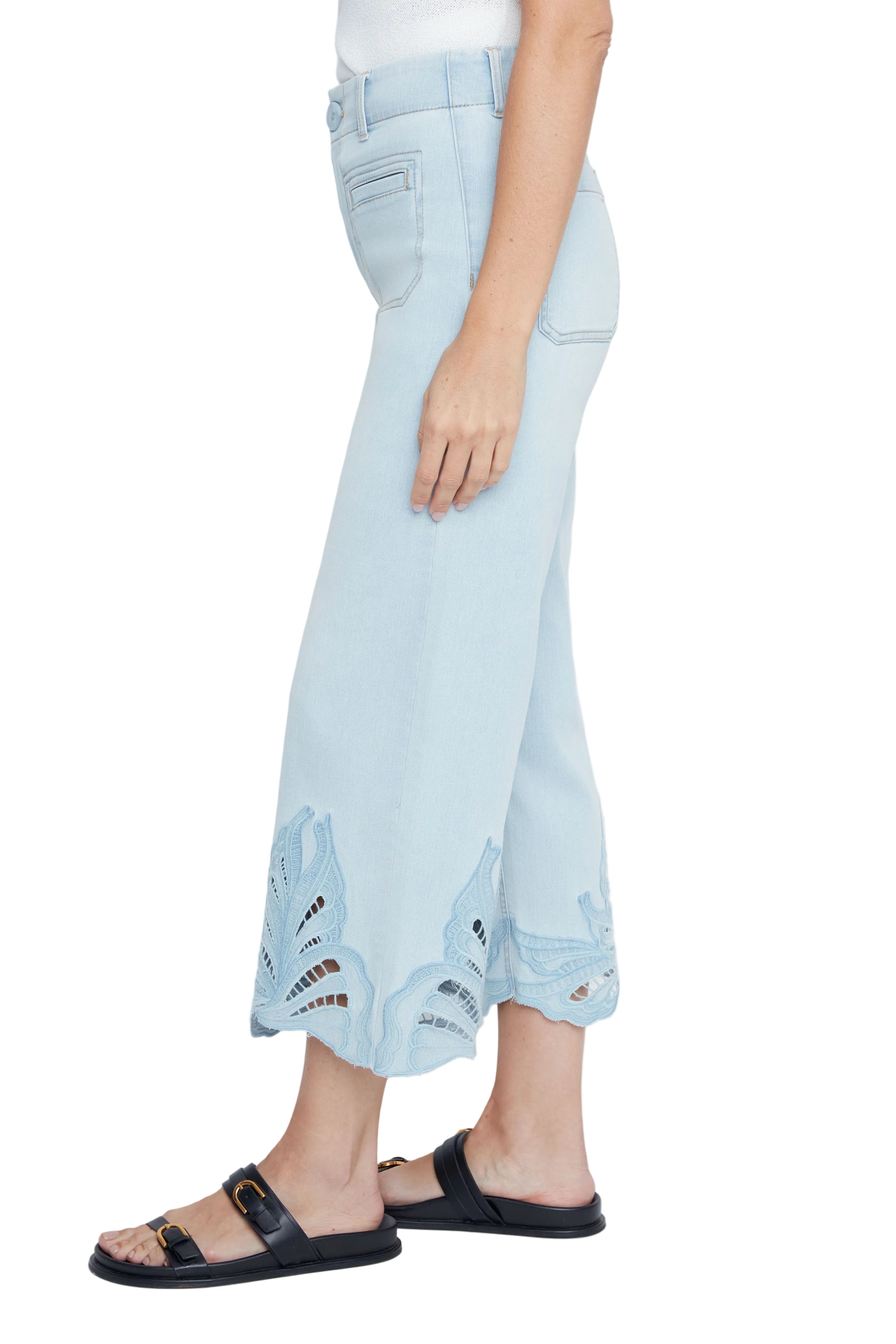Renuar Embroidered Eyelet Woven Pant (R11043D E2141)(Bleached Blue Wash)