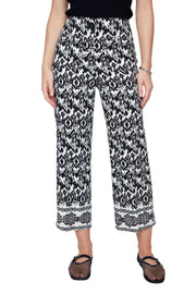Renuar Woven Border Print Linen Blend  Crop  Pant (R11052)(Black Combo)