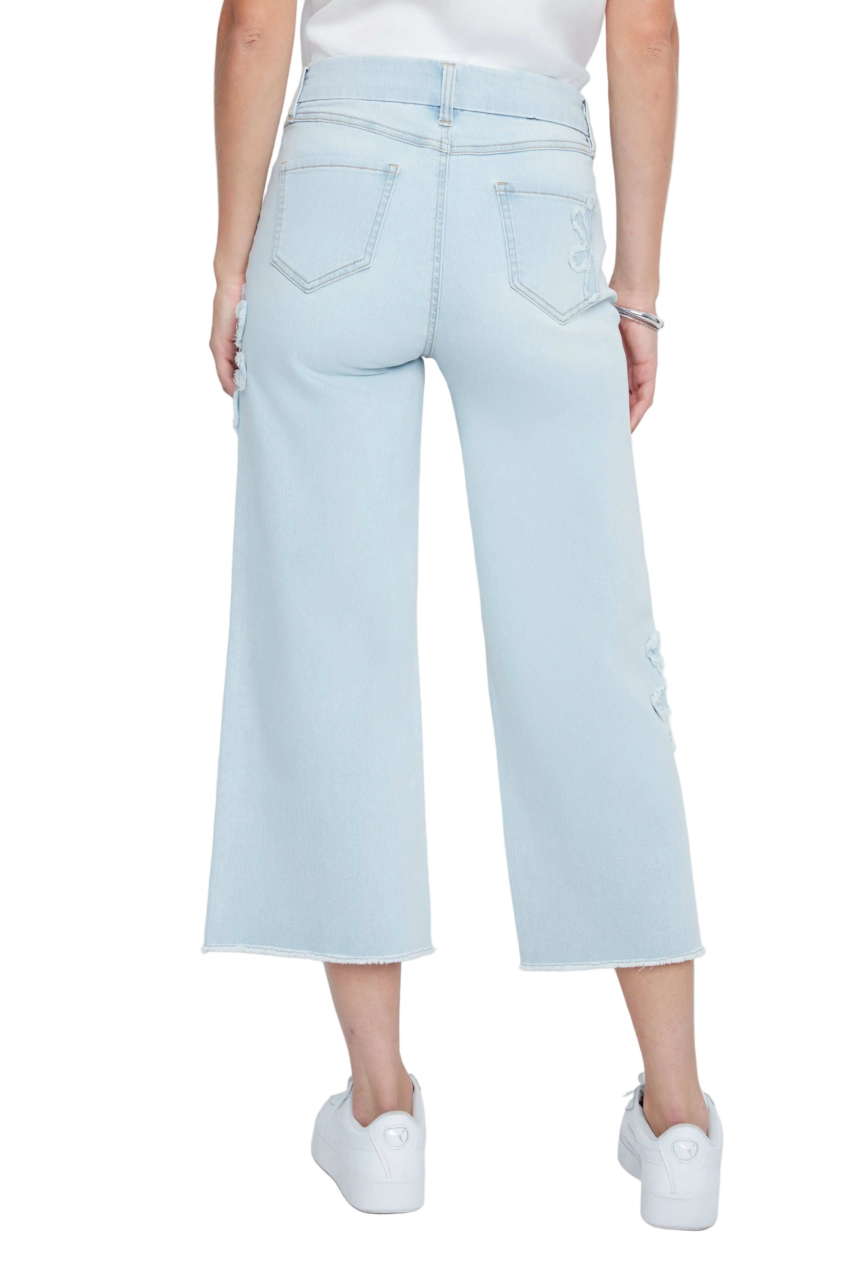 Renuar Fringe Applique Flower Woven Pant (R11057D E2141) (Bleached Blue Wash)