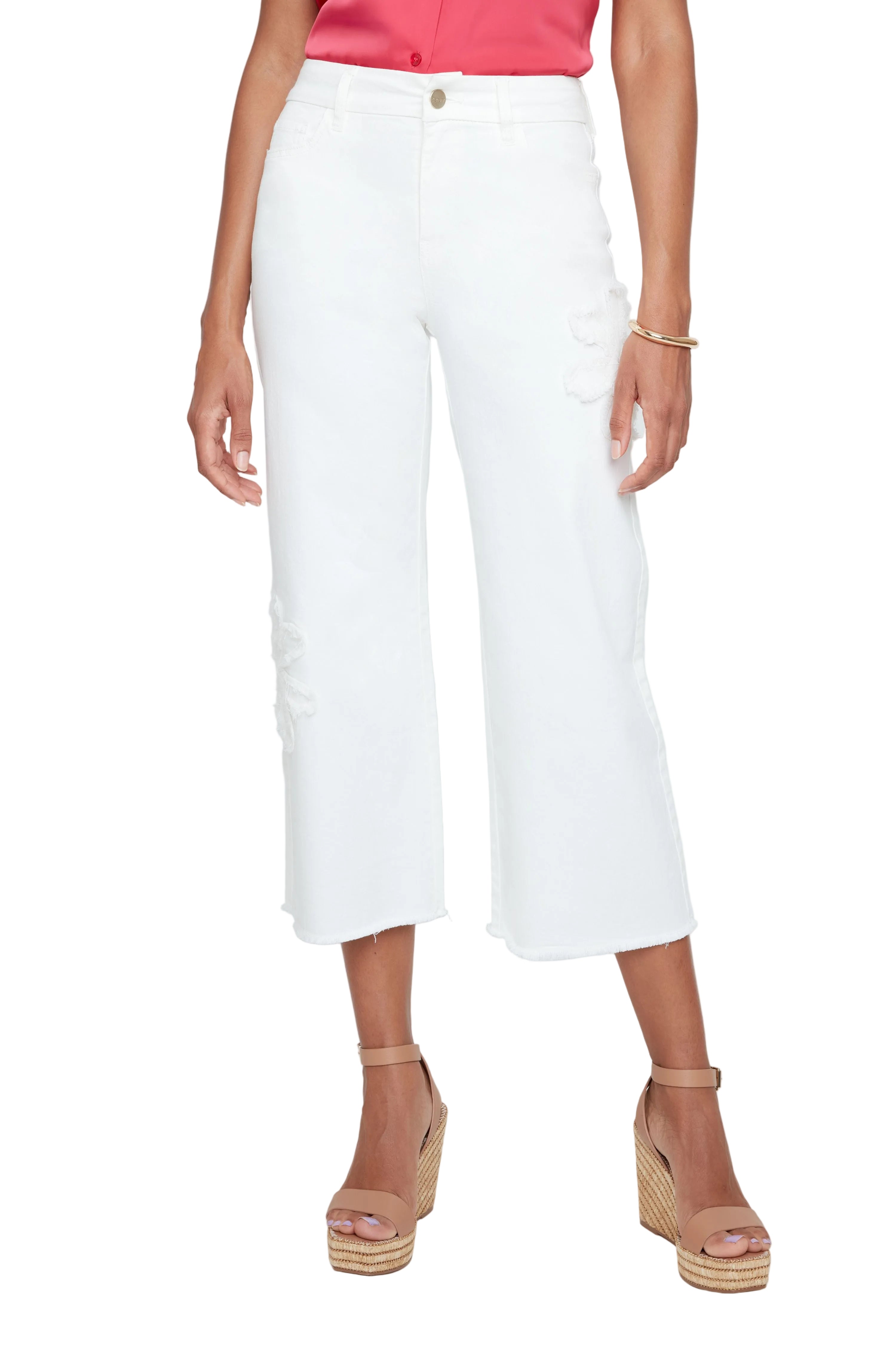 Renuar Fringe Applique Flower Woven Pant (R11057D E2141) (Creme)