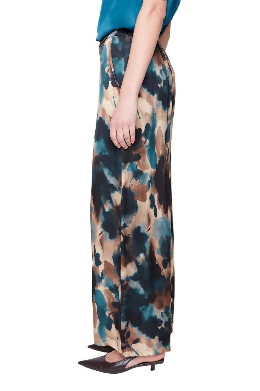 Renuar Luxe Print Satin Pant (R11084-465)(Deep Sea)