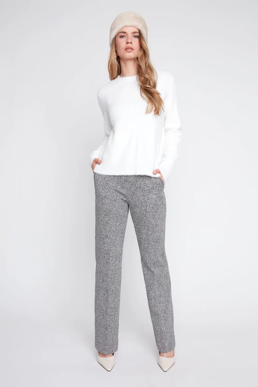 Renuar Knit Pull-on 2 pocket Jacquard Straight Leg Pant (R11090-E3143) (Black Combo)