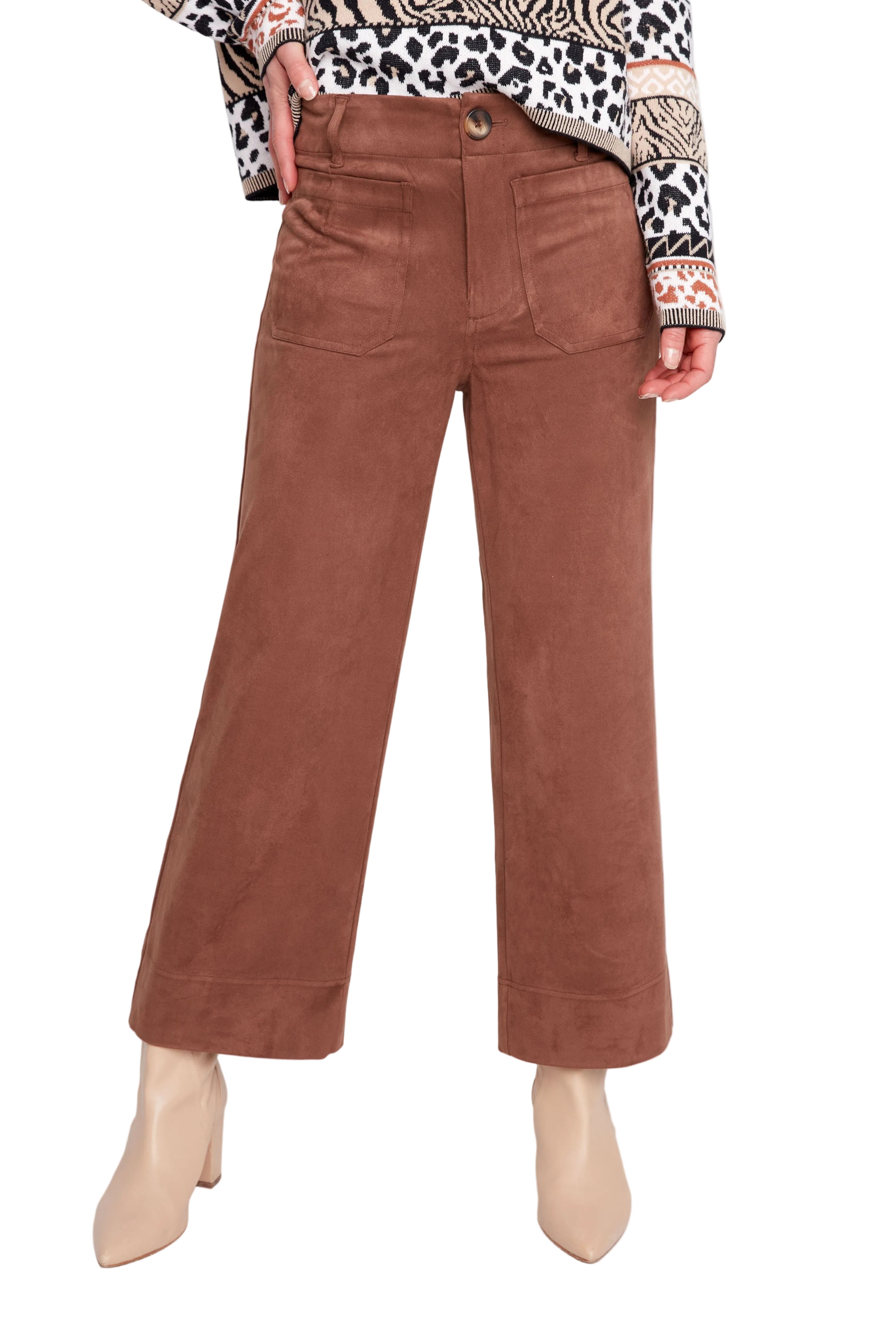 Renuar Patch Pocket Faux Suede Knit  Pant (R11095-E3139) (Tobacco)