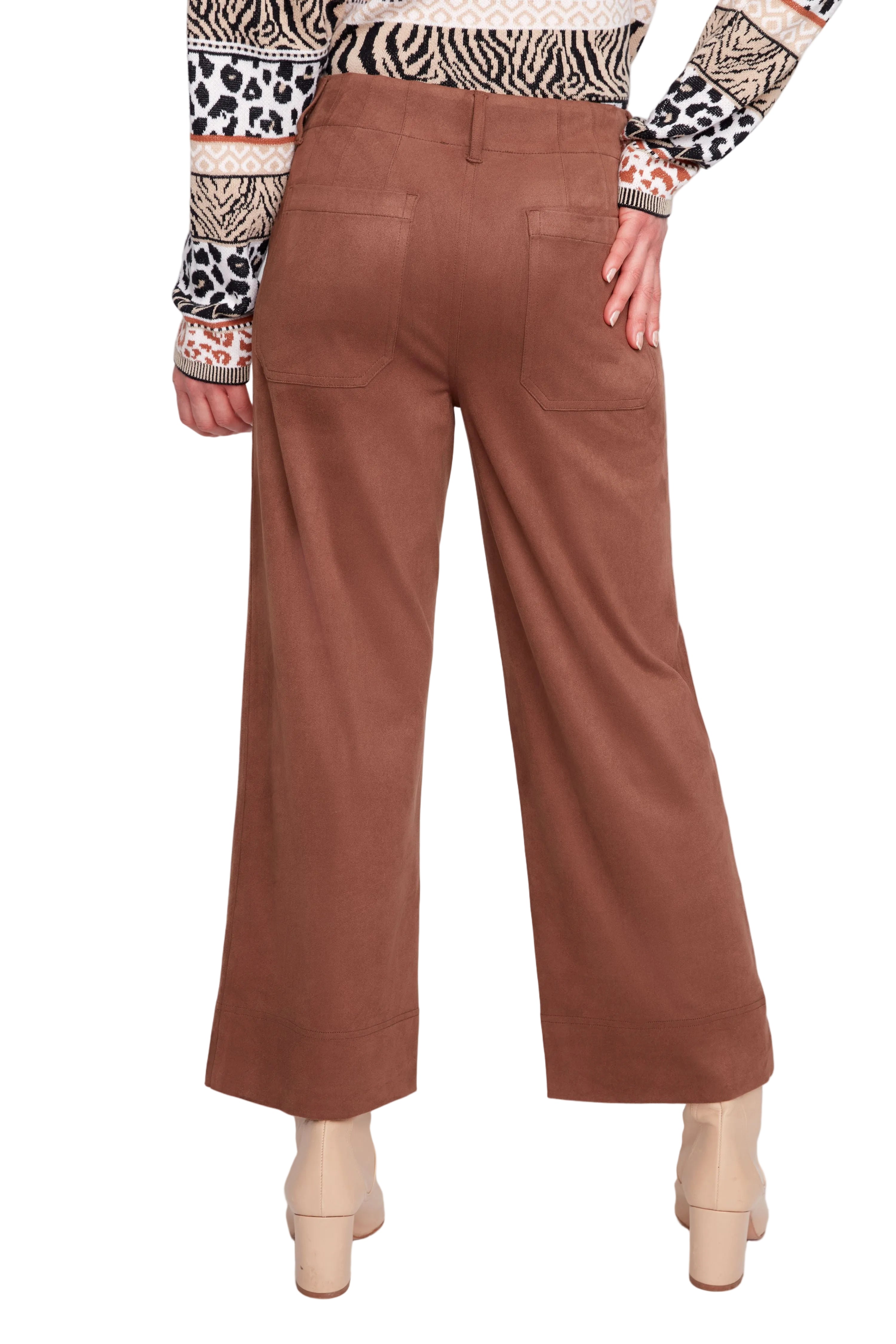 Renuar Patch Pocket Faux Suede Knit  Pant (R11095-E3139) (Tobacco)