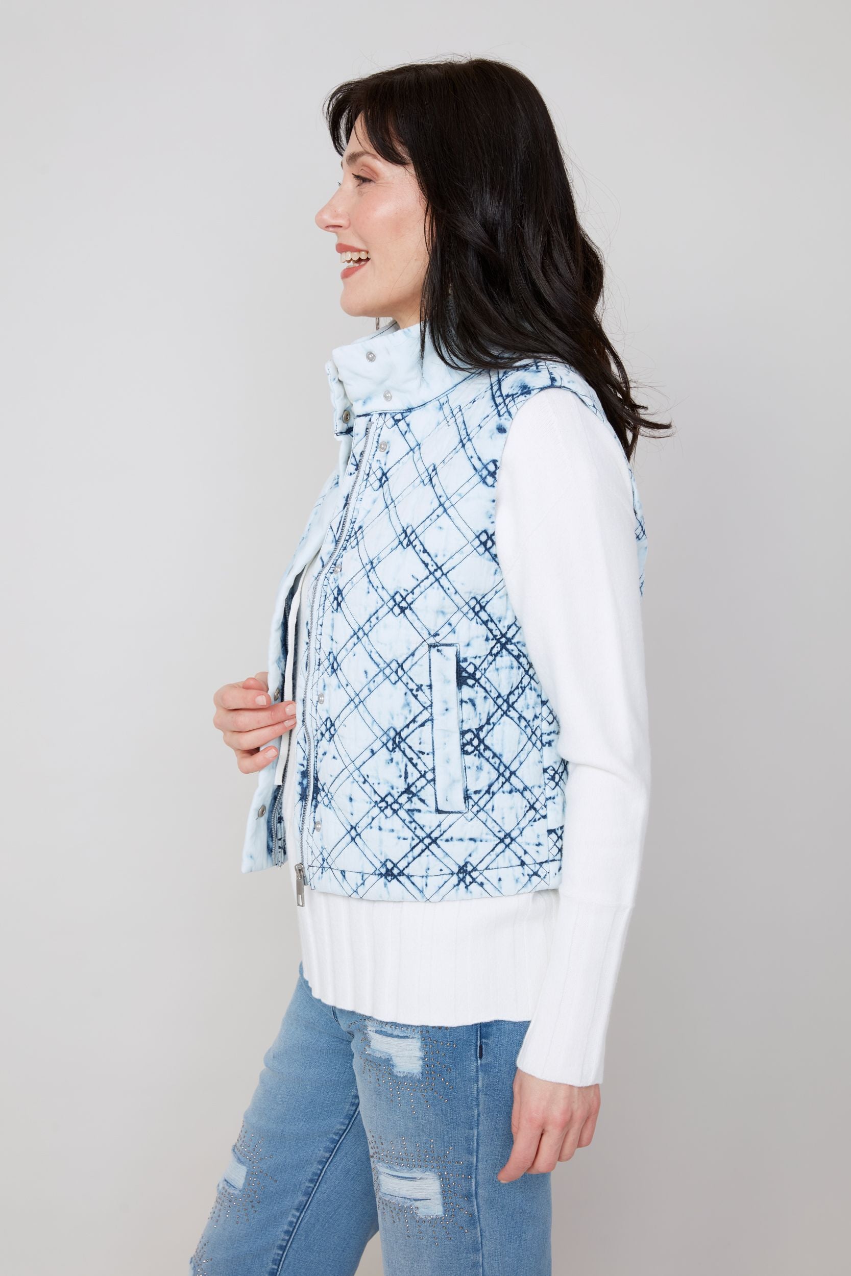 Renuar Quilted Snow Wash Short Vest ( R3908L-E3035) (BLUWHT)