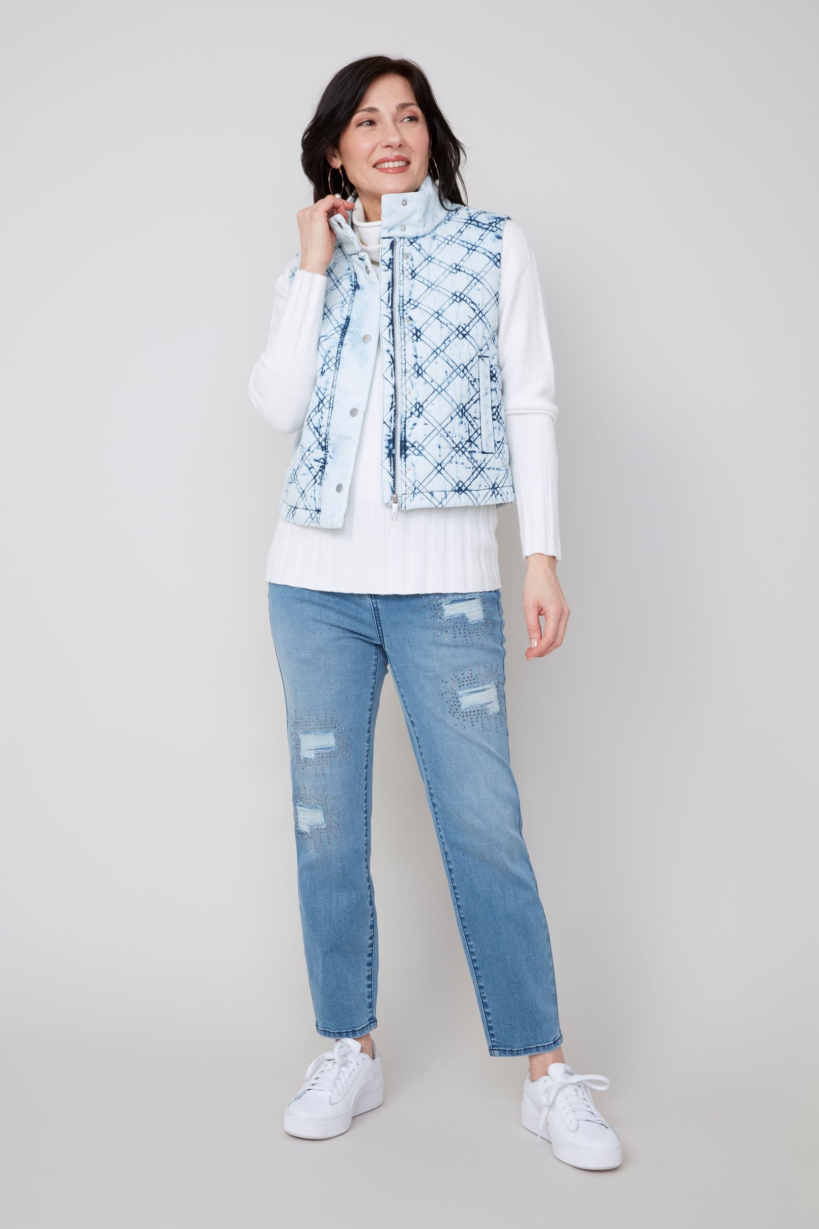 Renuar Quilted Snow Wash Short Vest ( R3908L-E3035) (BLUWHT)