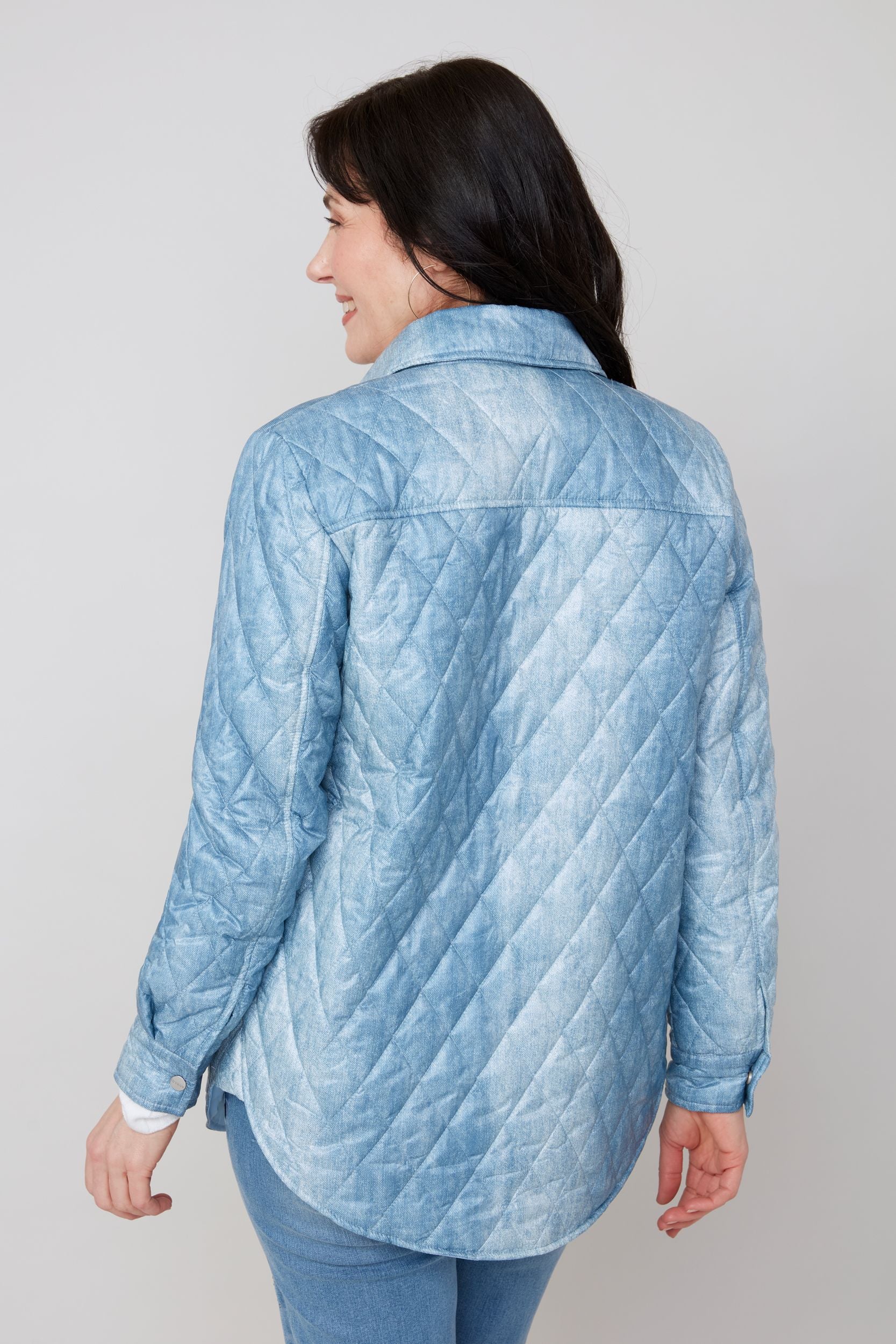 Renuar Quilted Blue Denim Print Jacket (R3910L-E3036)(Blue)