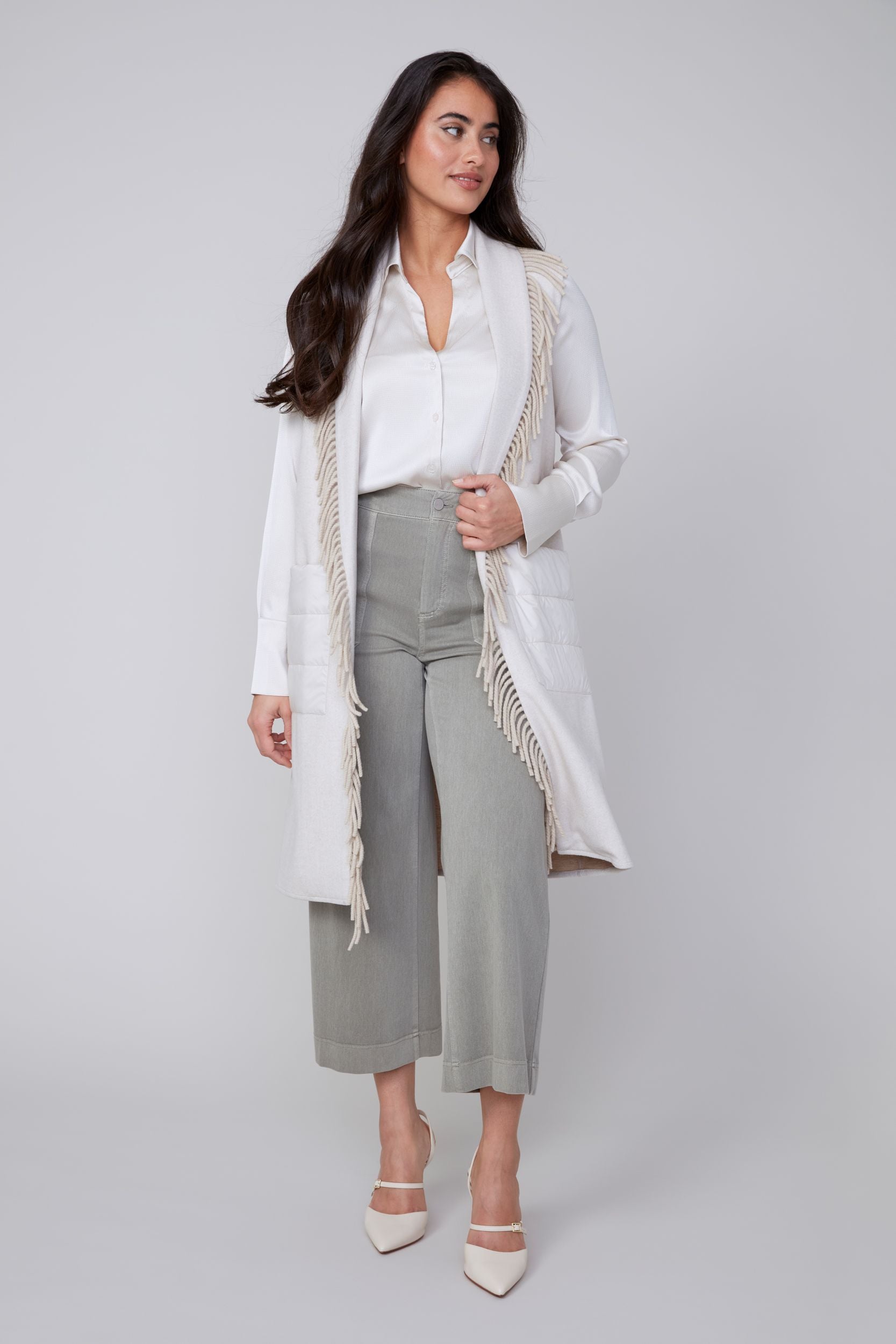 Renuar Oatmeal Long Knit Vest