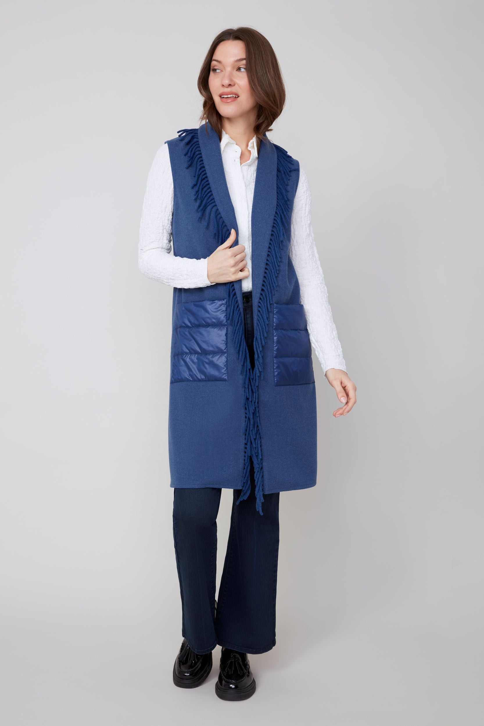 Renuar Oxford Blue Long Knit Vest