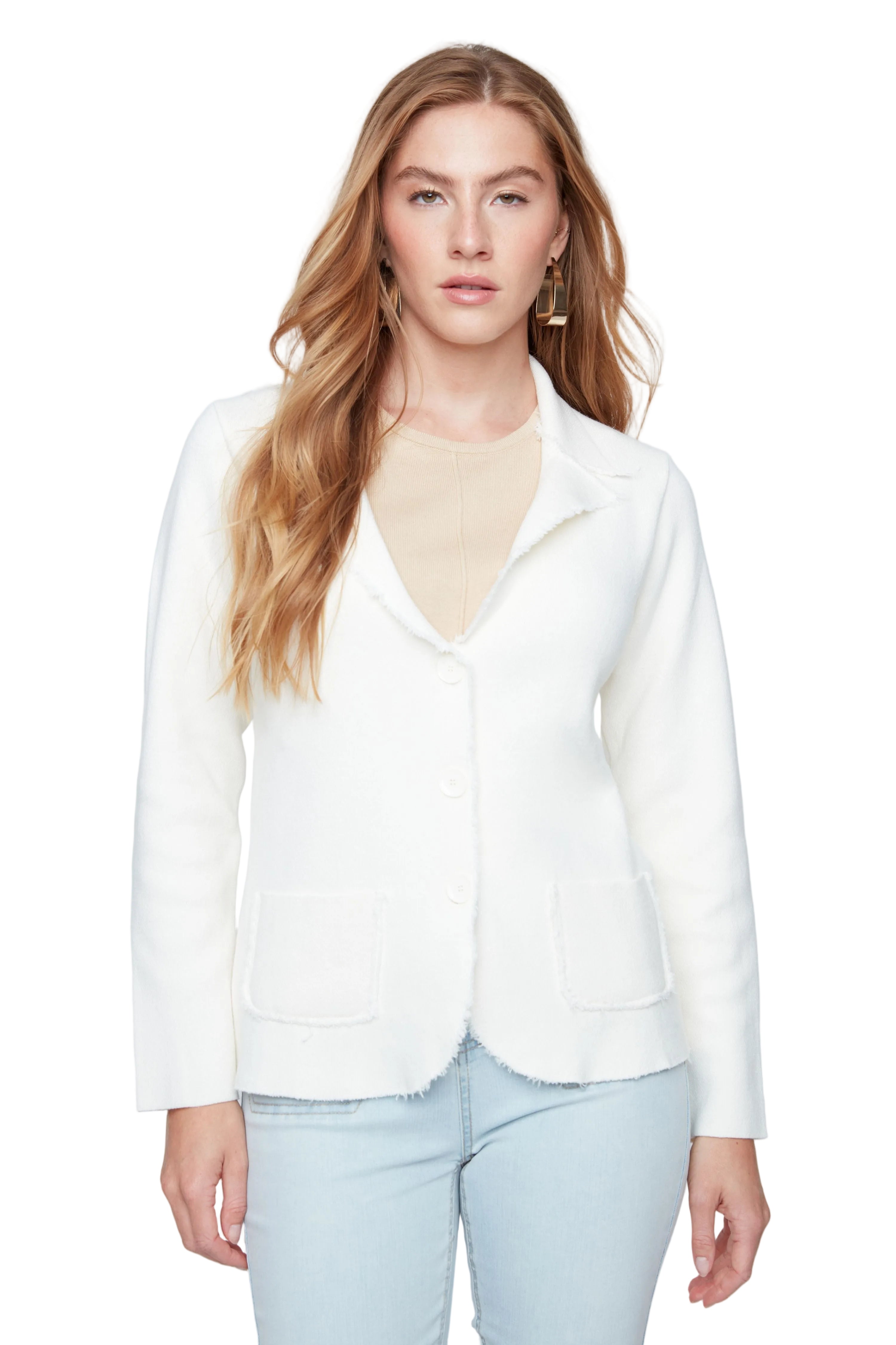 Renuar Patch Pocket Cardigan Sweater (R3947)(Creme)
