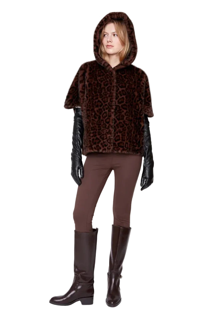 Renuar Printed Faux Fur Poncho (R3974-E3130)(Chestnut)
