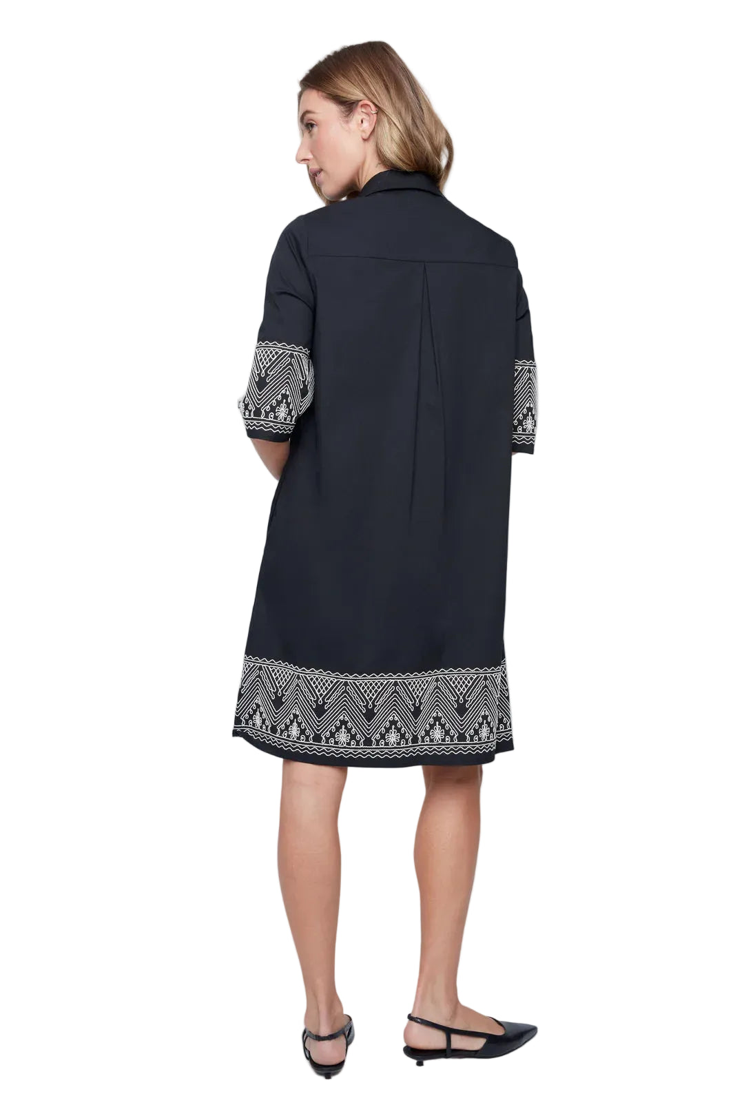 Renuar Embroidered Woven Short Sleeve Dress (R4343-790)(Black)