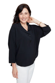 Renuar Woven 3/4 Sleeve Pull Over Air-Flow Blouse (R5043363) (Black)