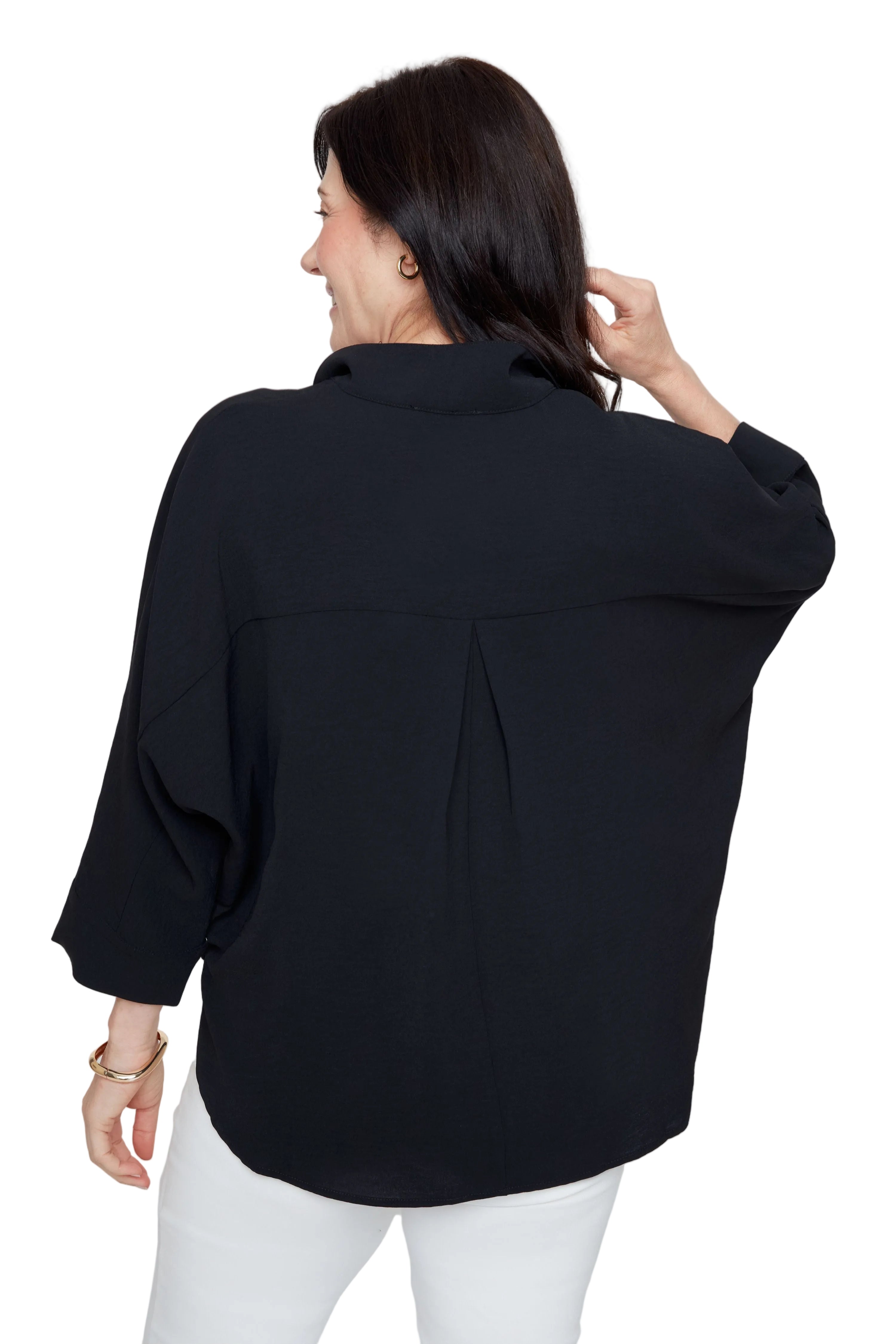 Renuar Woven 3/4 Sleeve Pull Over Air-Flow Blouse (R5043363) (Black)