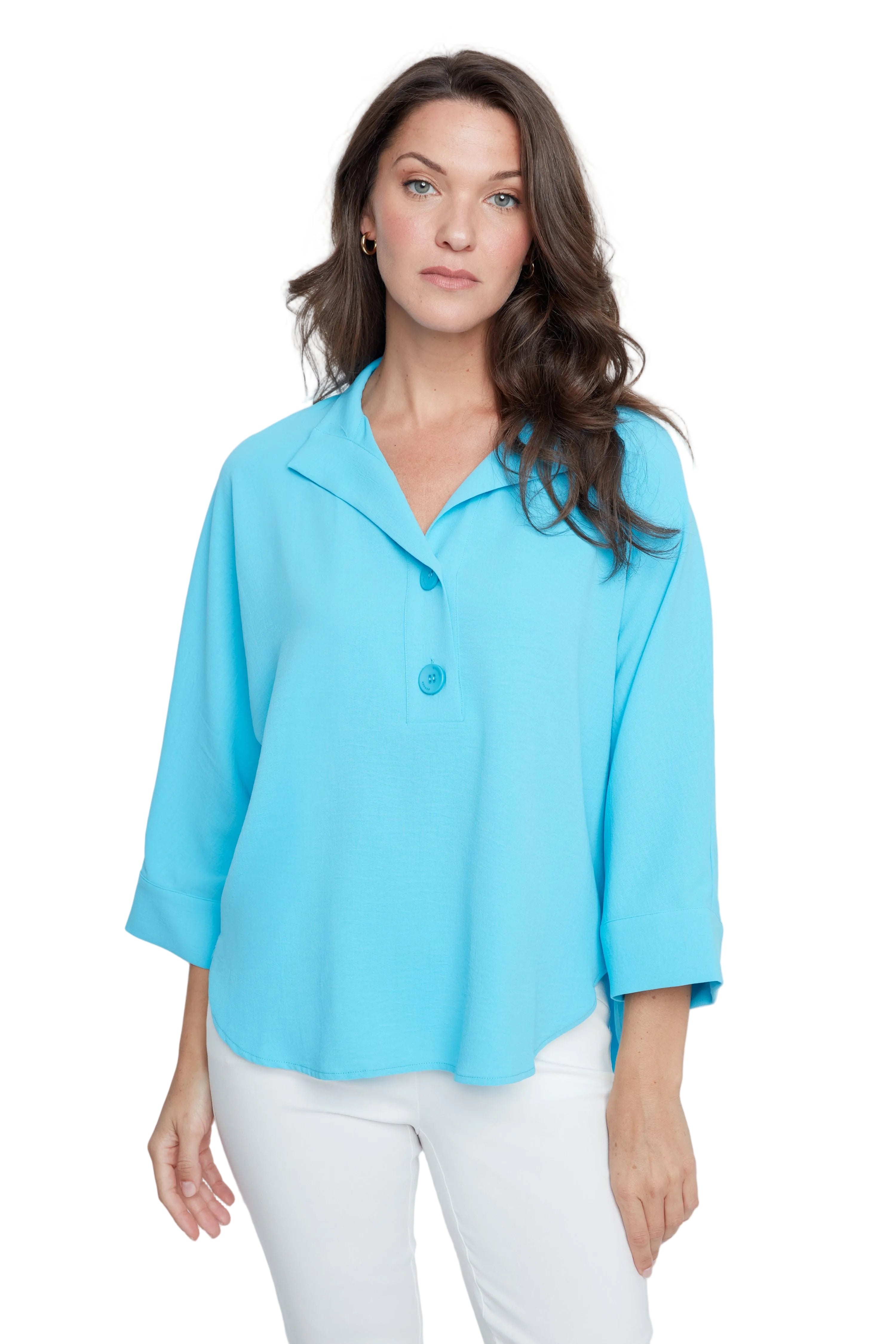 Renuar Woven 3/4 Sleeve 2 Button Tunic (R5043 363) (Ocean)