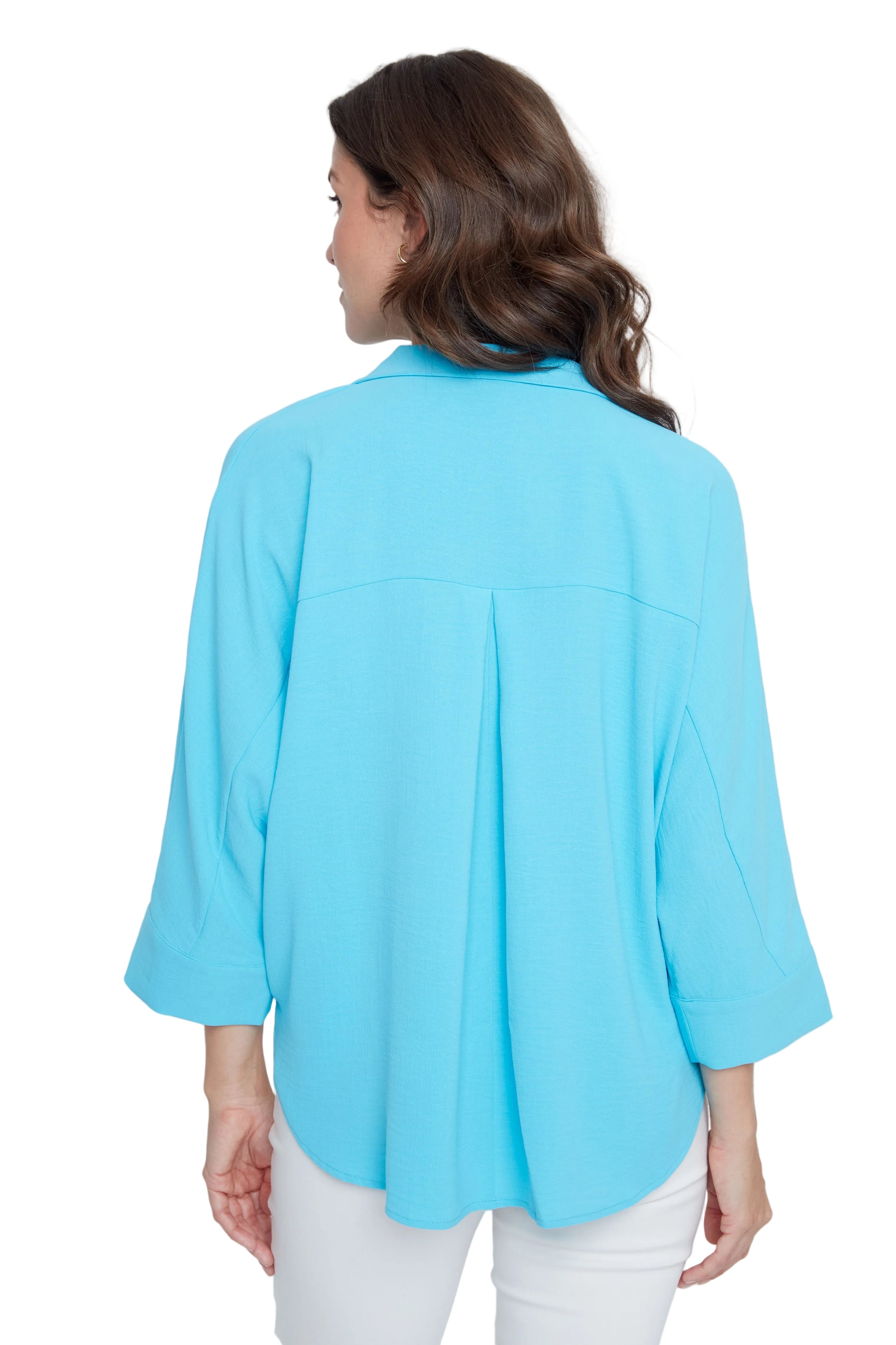 Renuar Woven 3/4 Sleeve 2 Button Tunic (R5043 363) (Ocean)