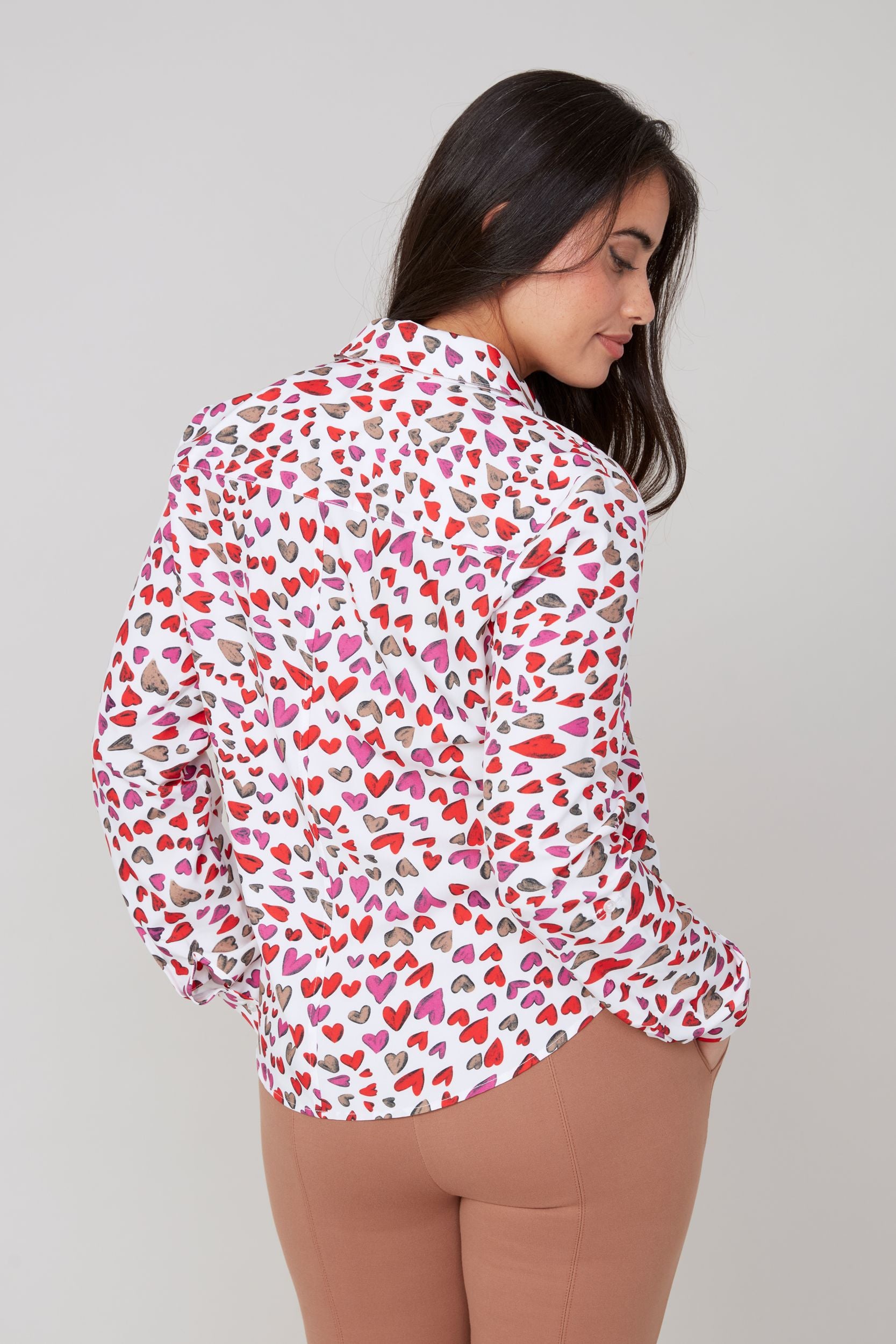Renuar All Over Hearts Woven Blouse (R5204-459)(TanCombo)