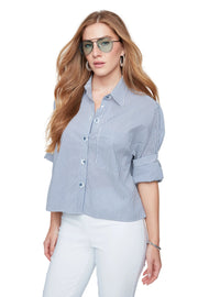 Renuar Woven Stripe Blouse (R5213471)(Indigo)