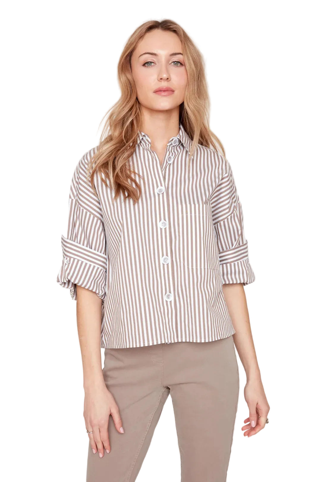 Renuar Crisp Cotton Bold Stripe Classics Woven Blouse (R5213-889)(2 Colors)