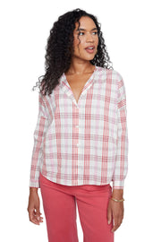 Renuar Woven Dolman Sleeve Plaid  Blouse (R5255)(Scarlet Combo)