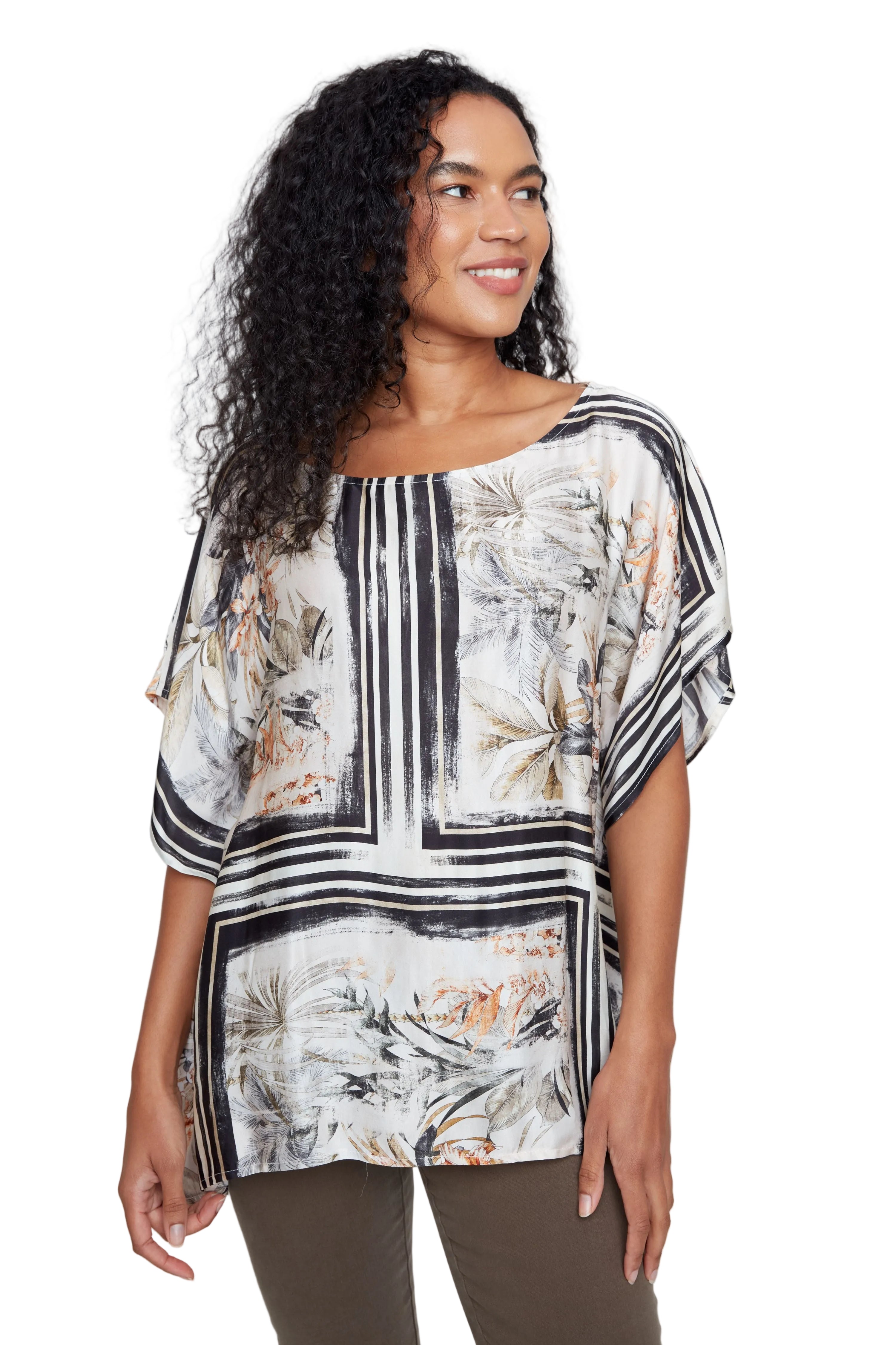 Renuar Woven Bat Wing  Blouse (R5258)(Black Combo)