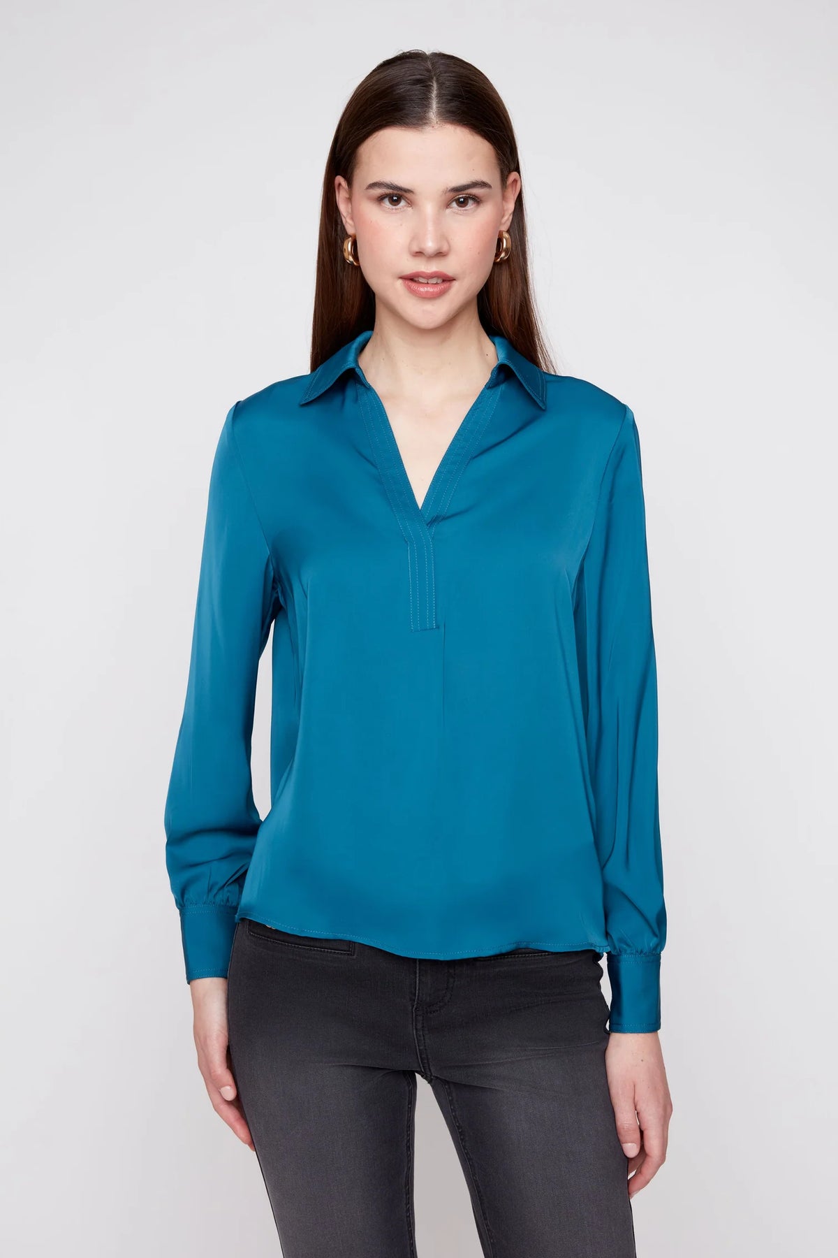 Renuar Lux Silky Fabric Pop-over Top (R5264)(3-Colors)