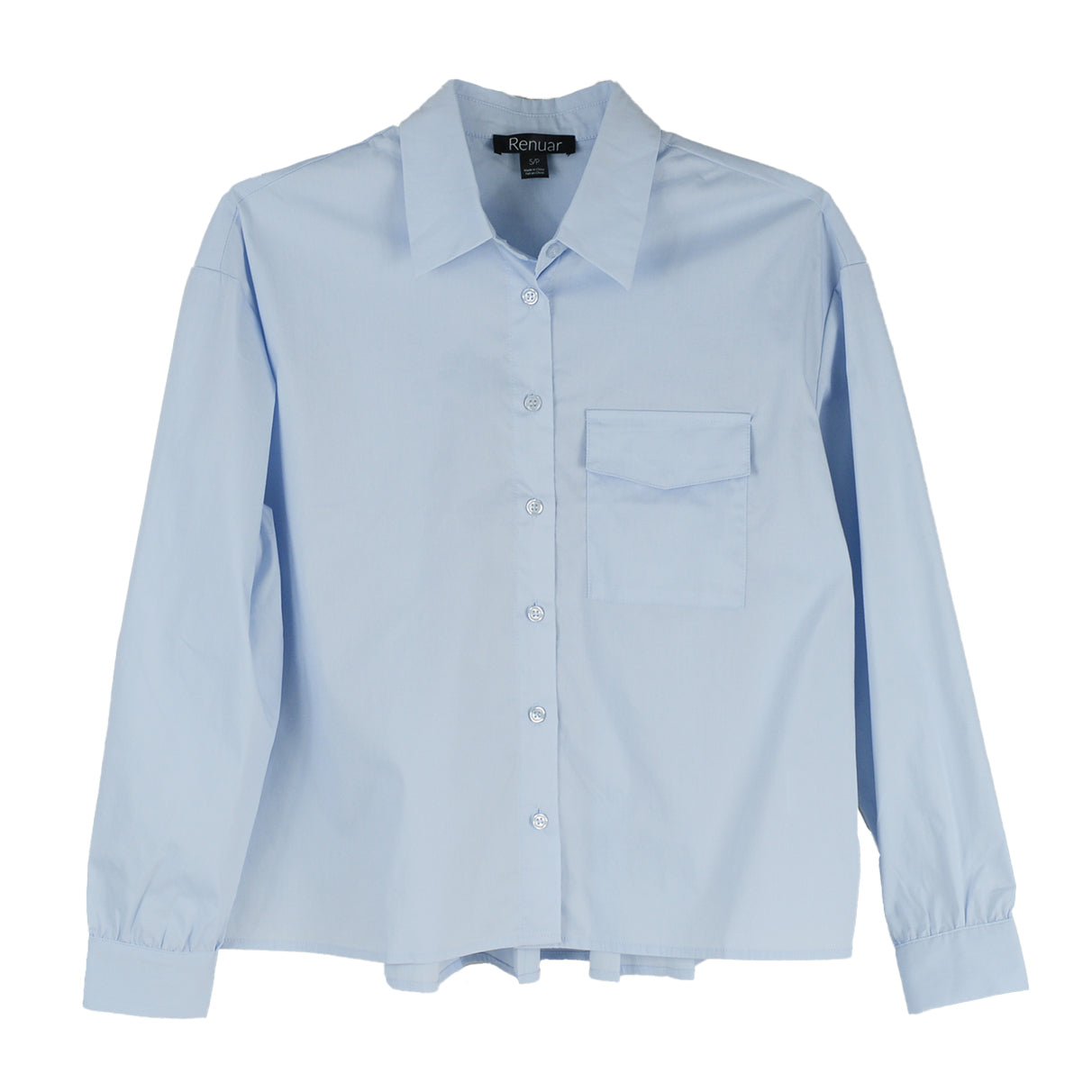 Renuar Crisp Cotton Blend Stretch Solid Woven Flap Pocket Blouse (R5270-790)(Cloud)