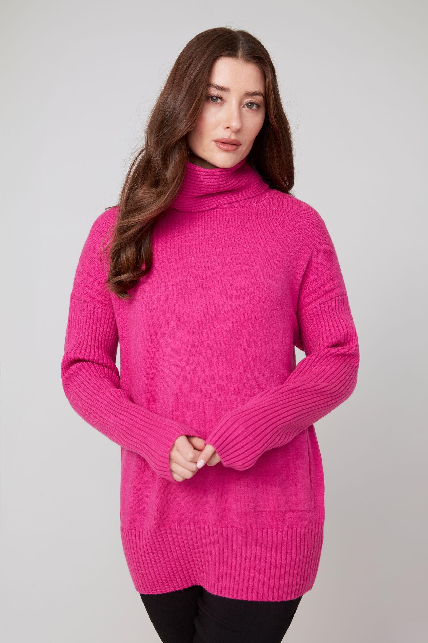 Renuar Cowl Neck Side Pockets Sweater (R6677-3391)(Mulberry)